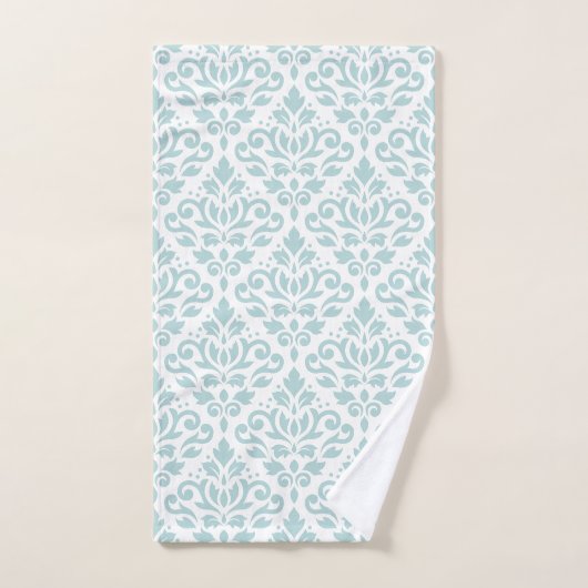 Scroll Damask Big Ptn Lt Duck Egg Blue op White Handdoeken (Handdoek)