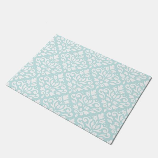 Scroll Damask Big Ptn White op Duck Egg Blue Deurmat (Schuin)