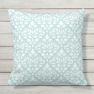 Scroll Damask Big Ptn White op Lt Blauwgroen Buitenkussen