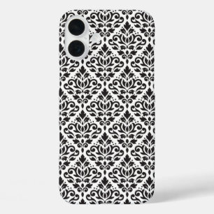 Scroll Damask Black op White Pattern iPhone 16 Plus Hoesje