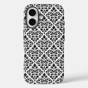 Scroll Damask Black op White Pattern iPhone 16 Hoesje