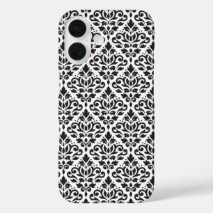 Scroll Damask Black op White Pattern iPhone 16 Hoesje