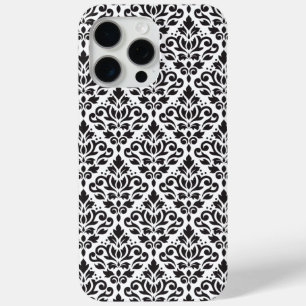 Scroll Damask Black op White Pattern iPhone 15 Pro Max Hoesje
