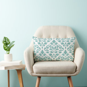 Scroll Damask Blauwgroen groot patroon Kussen