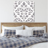 Scroll Damask Groot Ontwerp Grijs op Cream Canvas Afdruk (Insitu (Slaapkamer))