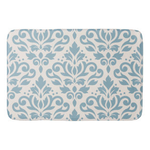 Scroll Damask Groot Patroon Blauw op Crème Badmat