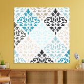Scroll Damask Groot Patroon Teals Browns Wit Canvas Afdruk (Insitu (Woonkamer))