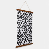 Scroll Damask Groot Patroon Zwart op Wit Hangend Wandkleed (Gebogen)