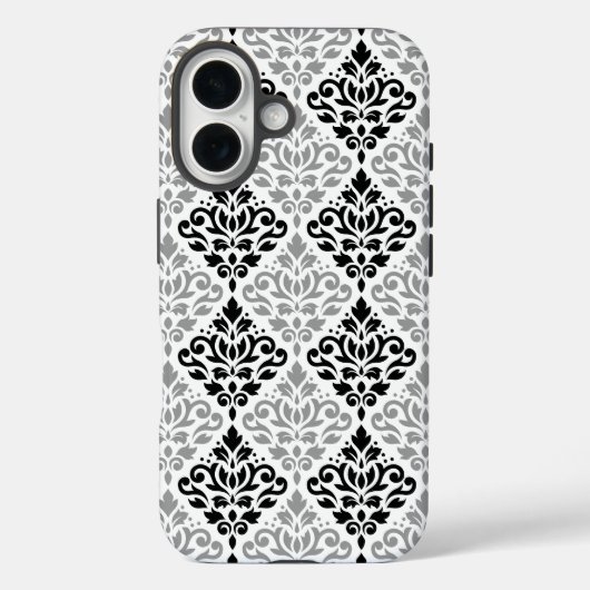 Scroll Damask Grote Patroon Zwart Grijs Wit Case-Mate iPhone Case (Achterkant)