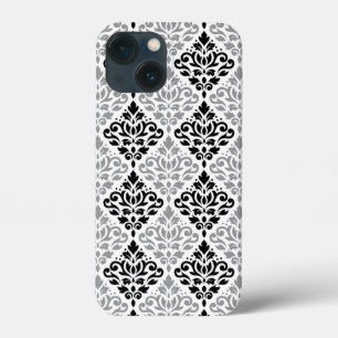 Scroll Damask Grote Patroon Zwart Grijs Wit iPhone 13 Mini Hoesje