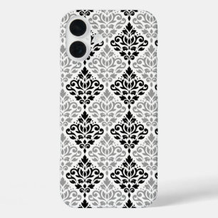 Scroll Damask Grote Patroon Zwart Grijs Wit iPhone 16 Plus Hoesje