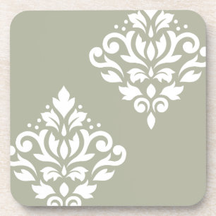 Scroll Damask Kunst I Wit op Groen Bier Onderzetter
