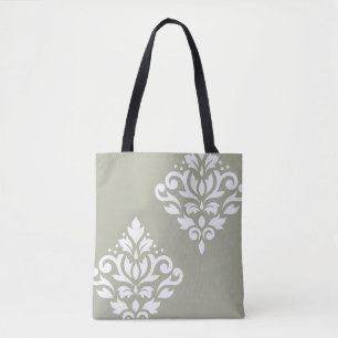 Scroll Damask Kunst I Wit op Groen Draagtas