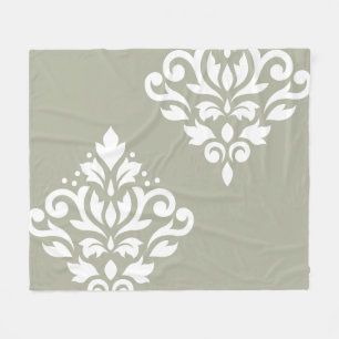 Scroll Damask Kunst I Wit op Groen Fleece Deken