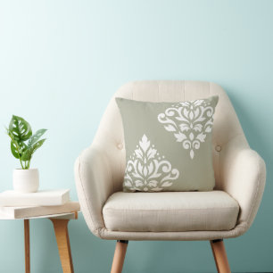 Scroll Damask Kunst I Wit op Groen Kussen