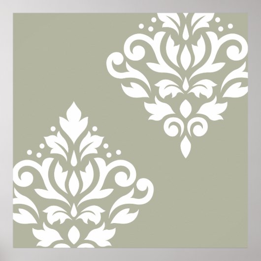 Scroll Damask Kunst I Wit op Groen Poster (Voorkant)