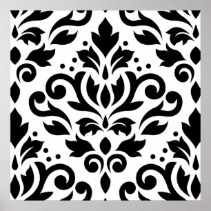 Scroll Damask Large Design Black op White Poster
