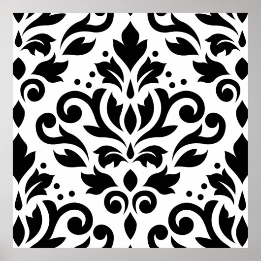 Scroll Damask Large Design Black op White Poster (Voorkant)