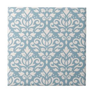 Scroll Damask Large Pattern Cream op Blue Tegeltje