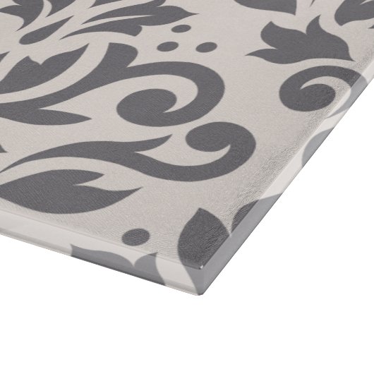 Scroll Damask Large Pattern Grey op Cream Snijplank (Hoek)
