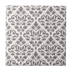 Scroll Damask Large Pattern Grey op Cream Tegeltje