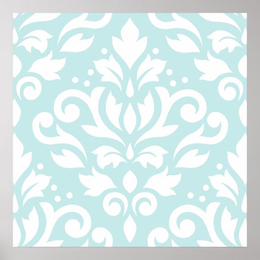 Scroll Damask Lg Design White op Duck Egg Blue Poster (Voorkant)