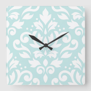 Scroll Damask Lg Design White op Duck Egg Blue Vierkante Klok