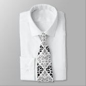 Scroll Damask LG Pattern Zwart Grijs Wit Stropdas (Gebonden)