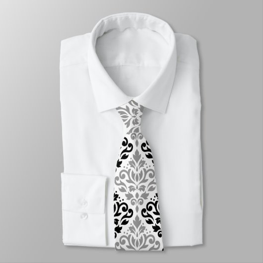 Scroll Damask LG Pattern Zwart Grijs Wit Stropdas (Gebonden)