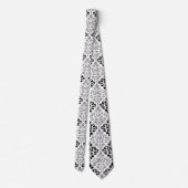 Scroll Damask LG Pattern Zwart Grijs Wit Stropdas (Achterkant)