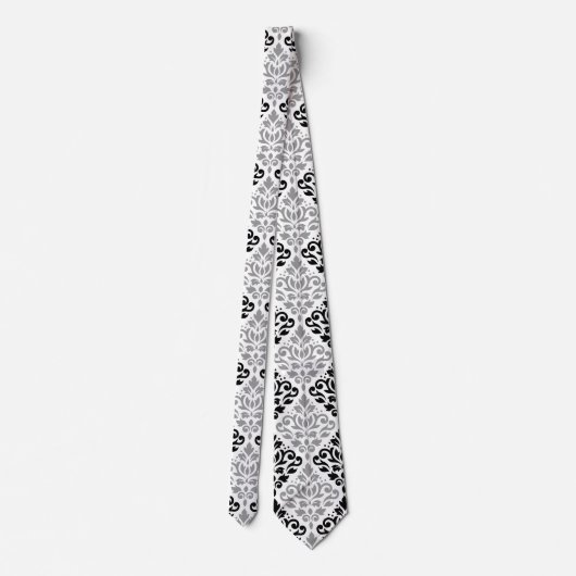 Scroll Damask LG Pattern Zwart Grijs Wit Stropdas (Achterkant)