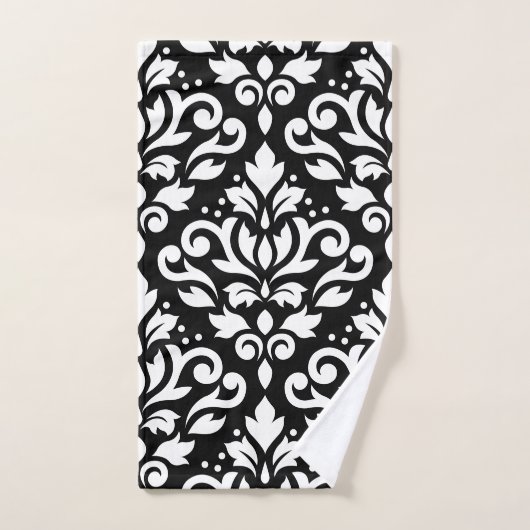Scroll Damask Lg Ptn White op Black Handdoeken (Handdoek)