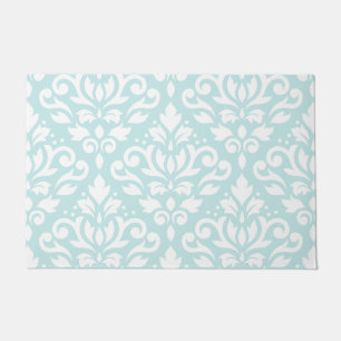 Scroll Damask Lg Ptn White op Duck Egg Blue Deurmat