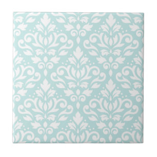 Scroll Damask Lg Ptn White op Duck Egg Blue Tegeltje
