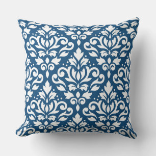 Scroll Damask LG PTN Wit op DK Blauw Kussen