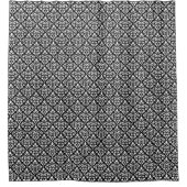 Scroll Damask Mini Patroon Wit op Zwart Douchegordijn (Voorkant)