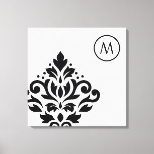 Scroll Damask Off-set I (Initiaal) BW Canvas Afdruk