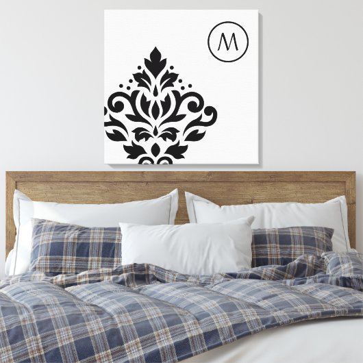 Scroll Damask Off-set I (Initiaal) BW Canvas Afdruk (Insitu (Slaapkamer))