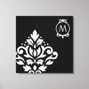 Scroll Damask Off-set I (Initiaal ) WB Canvas Afdruk