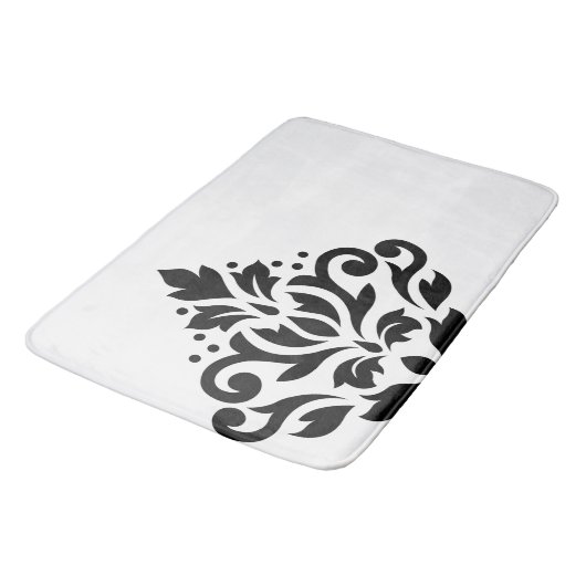 Scroll Damask Off-set I Zwart op Wit Badmat (Gekanteld)
