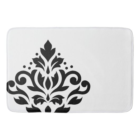 Scroll Damask Off-set I Zwart op Wit Badmat (Voorkant)
