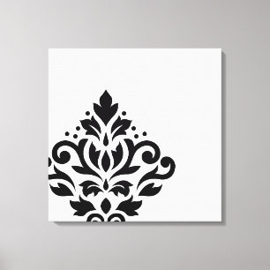 Scroll Damask Off-set I Zwart op Wit Canvas Afdruk