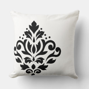 Scroll Damask Off-set I Zwart op Wit Kussen