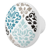Scroll Damask Offset PTN Art Teals Bruins Wit Keramische Knop (Rechts)