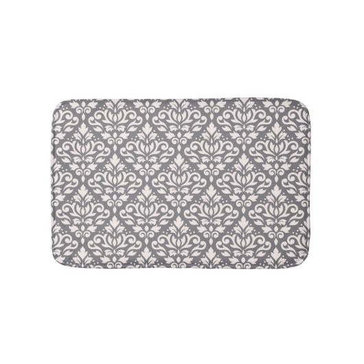 Scroll Damask Pattern Cream op Grijs Badmat (Voorkant)