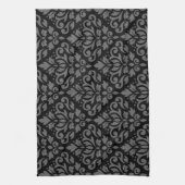 Scroll Damask Pattern Grey op Black Theedoek (Verticaal)