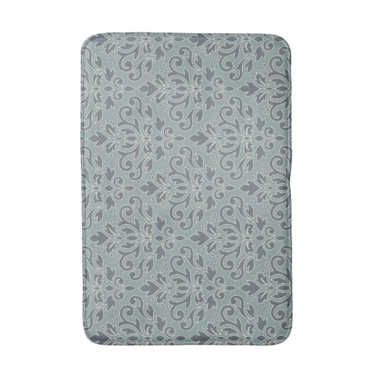 Scroll Damask Pattern (overzicht) Cream Blues Blau Badmat (Voorkant Verticaal)
