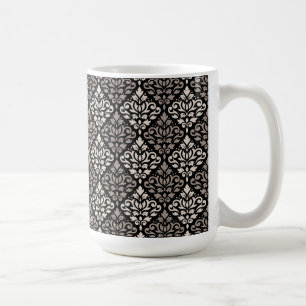 Scroll Damask Pattern Taupe Cream Black Koffiemok