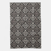 Scroll Damask Pattern Taupe Cream Black Theedoek (Verticaal)