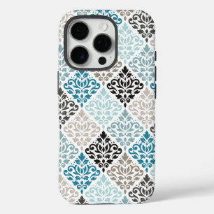Scroll Damask Pattern Teals Bruins Wit iPhone 16 Pro Hoesje